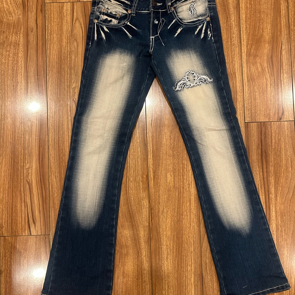 Blue Flare Wide Leg Jeans with Vintage Look